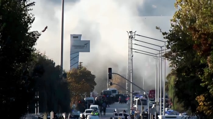 Thick smoke rises into the sky after the incident at the Turkish Aerospace Industries campus near Ankara on Wednesday.