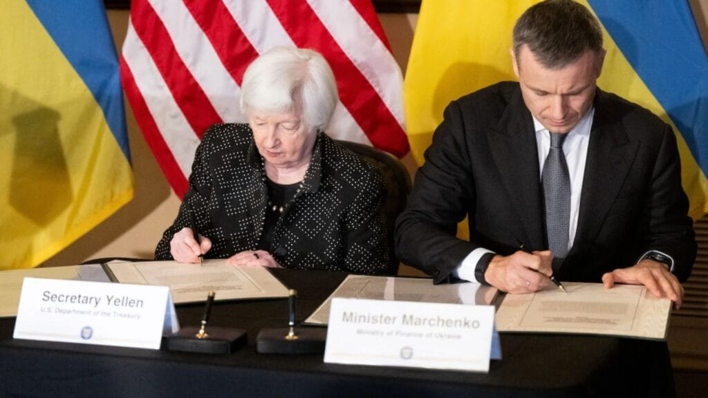 On October 23, 2024, Treasury Secretary Janet L. Yellen and Ukrainian Finance Minister Sergii Marchenko signed a joint statement announcing a $20 billion loan from the United States to Ukraine, funded by profits from Russian sovereign assets.