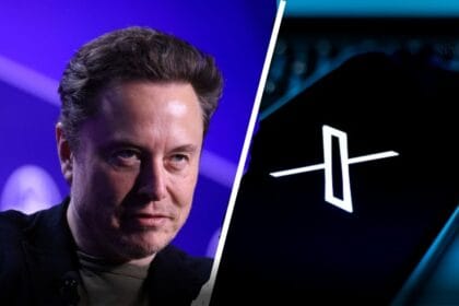 In the image, Elon Musk is depicted with a mischievous, devilish look on one side, symbolizing controversy, while the X platform logo is displayed on the other side. This contrast represents the heated discussions around X’s role in spreading misinformation ahead of the US elections. The background hints at social media influence, with dark, dramatic tones adding to the intensity of the scene.