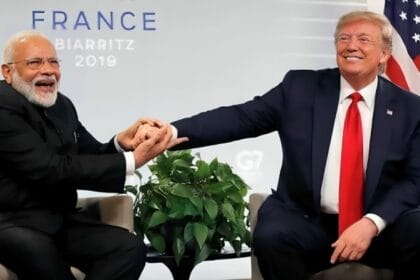 US President Donald Trump and Prime Minister Narendra Modi meet in Biarritz, France, on August 26, 2019.