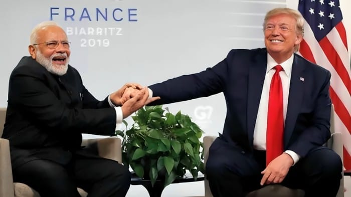 US President Donald Trump and Prime Minister Narendra Modi meet in Biarritz, France, on August 26, 2019.