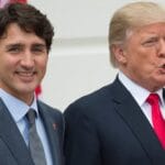 Donald Trump with Canadian Prime Minister Justin Trudeau at the White House in Washington on October 11, 2017.