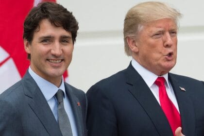 Donald Trump with Canadian Prime Minister Justin Trudeau at the White House in Washington on October 11, 2017.