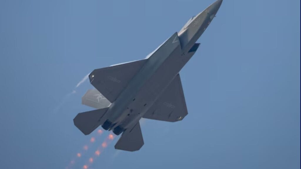 A J-35A stealth fighter takes flight at the China International Aviation and Aerospace Exhibition (Airshow China) in Zhuhai, Guangdong province, on November 12.