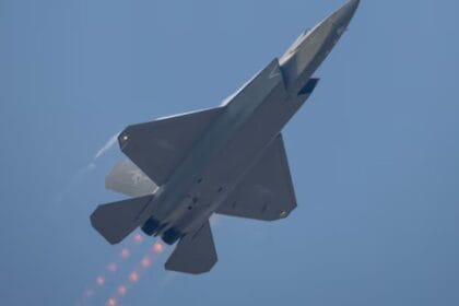 A J-35A stealth fighter takes flight at the China International Aviation and Aerospace Exhibition (Airshow China) in Zhuhai, Guangdong province, on November 12.