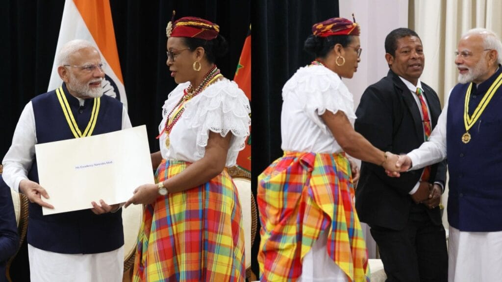 PM Modi received the "Dominica Award of Honour" from President Sylvanie Burton of Dominica.