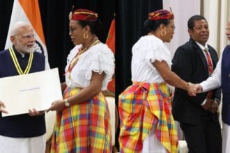 PM Modi received the "Dominica Award of Honour" from President Sylvanie Burton of Dominica.