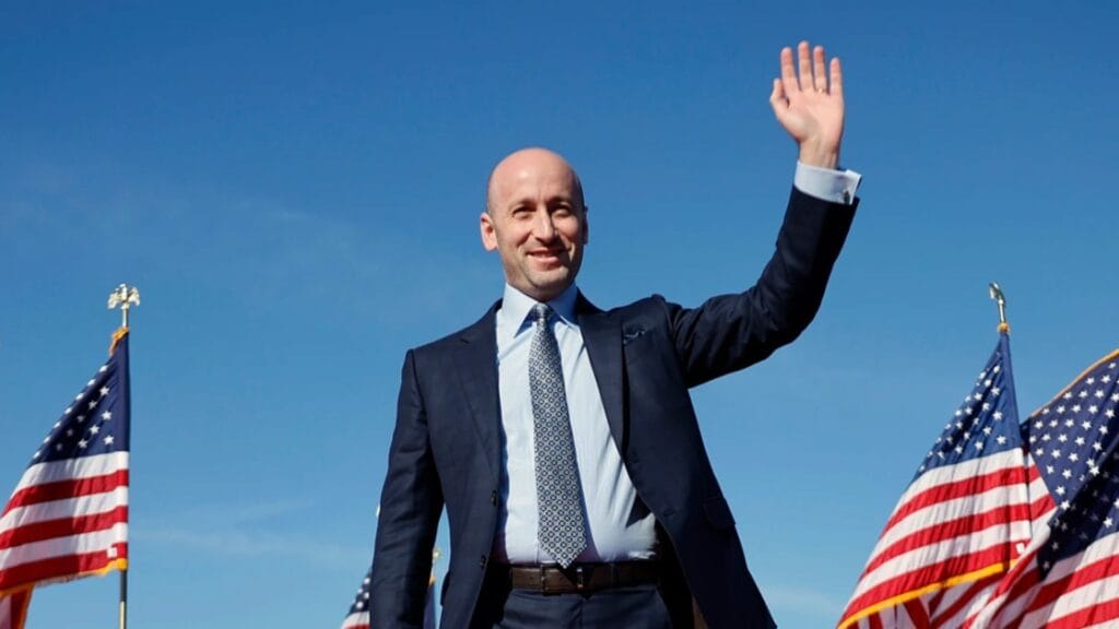 Stephen Miller arrives at Lancaster Airport in Lititz, Pennsylvania, for a Donald Trump campaign rally on November 3.