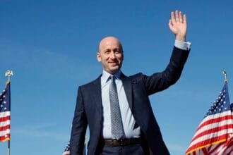 Stephen Miller arrives at Lancaster Airport in Lititz, Pennsylvania, for a Donald Trump campaign rally on November 3.