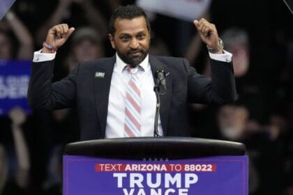 Kash Patel, former Chief of Staff to the U.S. Secretary of Defense, addresses attendees at a campaign rally for former President Donald Trump in Prescott Valley, Arizona, on October 13, 2024.